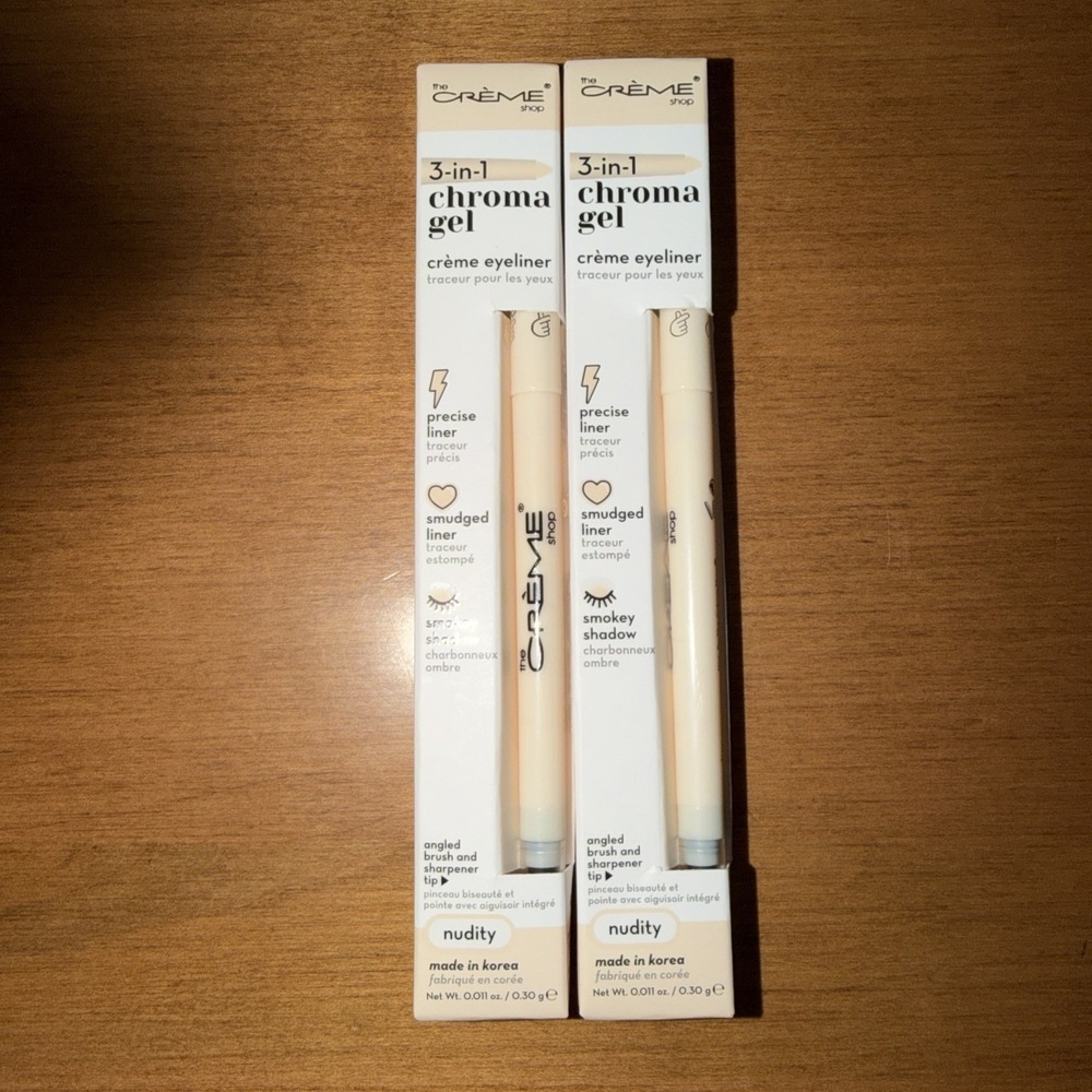 NEW The Creme Shop 3-in-1 Chroma Gel Crème Eyeliner Nudity Highly Pigmented X 2
